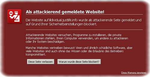 Firefox 3: Als attackierend gemeldete Website! Firefox 3: Als attackierend gemeldete Website!