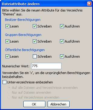 Per FileZilla und Chmod Dateiattribute ändern