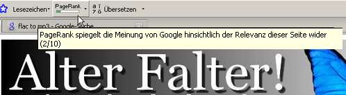 PageRank-Anzeige der Google-Toolbar PageRank-Anzeige der Google-Toolbar