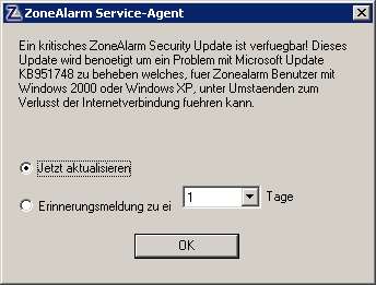 ZoneAlarm-Sicherheits-Update für das Microsoft-Sicherheits-Update KB951748