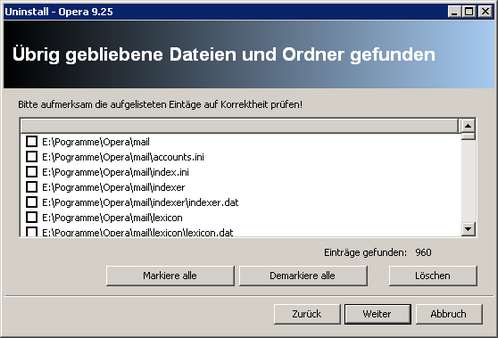 Revo Uninstaller - verwaiste Ordner und Dateien nach Opera-Deinstallationsroutine