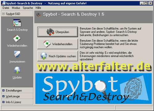 Spybot - Search & Destroy 1.5 - kostenloses Anti-Spyware-Programm in neuer Version - Alter Falter! Spybot - Search & Destroy 1.5 - kostenloses Anti-Spyware-Programm in neuer Version - Alter Falter!