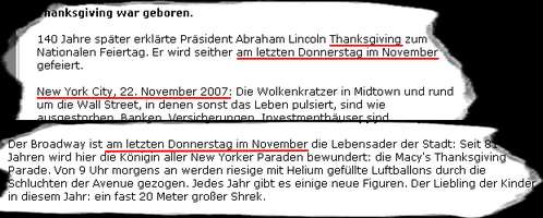 Thanksgiving findet am letzten Donnerstag im November statt. Dieses Jahr am 22.11.2007. Was weiß die Bildzeitung?