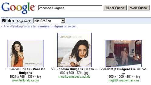 Vanessa Hudgens nackt - immer noch auf Position 3 in der Google-Bildersuche. Nur anders verlinkt.