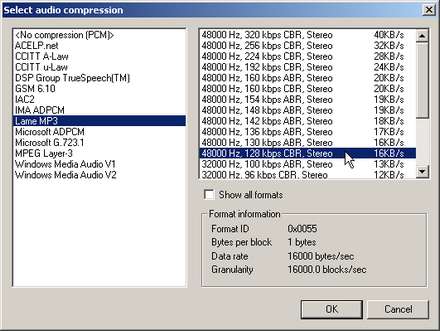 VirtualDub - Selcet audio compression VirtualDub - Selcet audio compression
