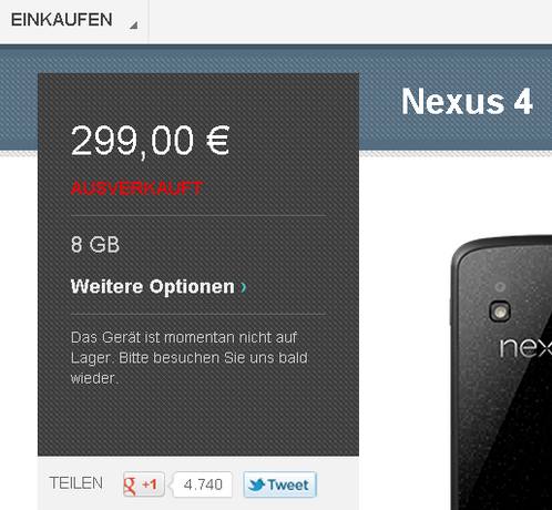 Nexus 4 - ab sofort ausverkauft