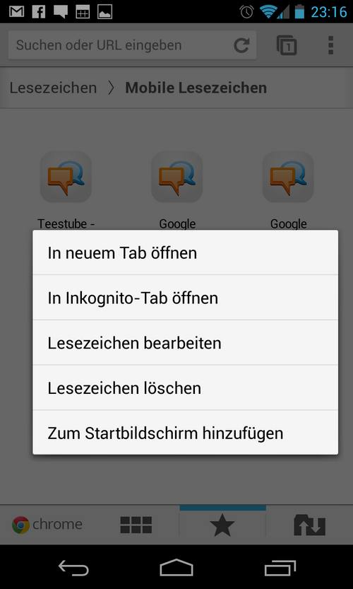 Mobile Lesezeichen in Google Chrome für Android löschen